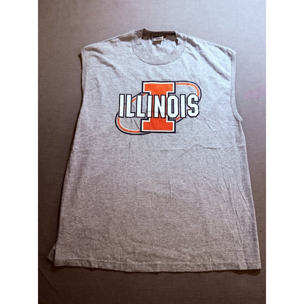 Vintage Illinois Fighting Illini Tank‎ Top Men's L Gray Made In USA Shirt